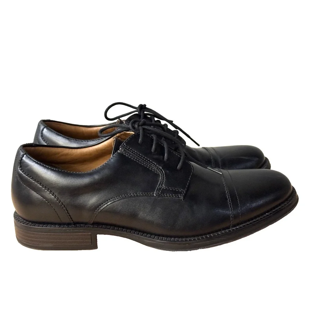 George Men's Black Size 9‎ Cap Toe Branford Oxford Dress Shoes Comfort Footbed